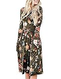 EMVANV Women's Casual Swing Pleated Long Sleeve Floral Tshirt Dress with Pocket
