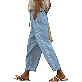 Xernbit Womens Casual Pants Summer Fall Straight Legs Drawstring Waisted Pant Comfy Lightweight Solid Color Trousers Pocket