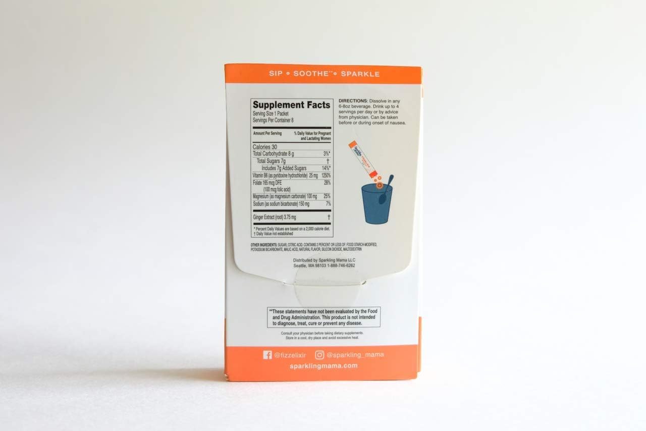 Sparkling Mama's Morning Sickness Relief ~ Citrus & Ginger | Dr. Approved Effervescent Bubbly Anti-Nausea Drink Mix (Vitamin B6, Folic Acid & Magnesium), 8-Count: Health & Personal Care