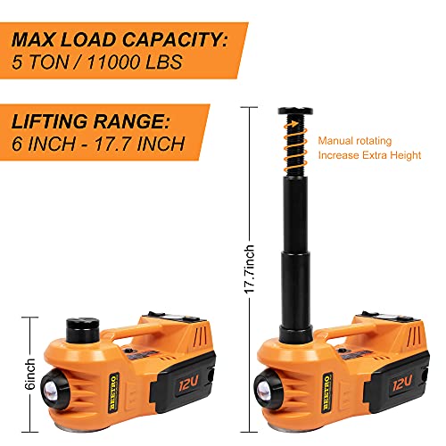 3-Ton Electric Car Jack Kit With Impact Wrench & Inflator - 12V Hydraulic Jack For Sedans, SUVs & Trucks