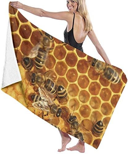 LRIRG Orange Bee Hive Soft And Super Absorbent Bath Towel, Suitable For Hotel, Swimming Pool, Gym, Beach