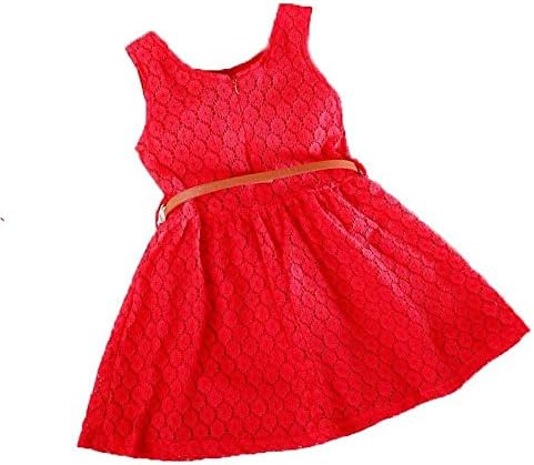 Yo Coco Girls Princess Party Birthday Lace Hollow Dress Skirt with Belt Red 7T