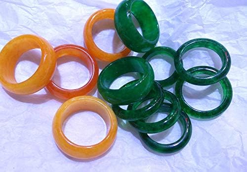 Authentic Chinese Authentic Dark Green Jade -red Jade Ring -Round Circle Beads-Yellow Jade Jewelry Simple Green Ring 1pcs (Thin)