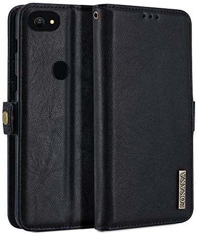 LOKAKA Leather Wallet Phone Case for Google Pixel 2, Folding Flip Cases Protective Cover Strong Magnetic Closure Protector with Card Slots Kickstand (Black, 5.0”)