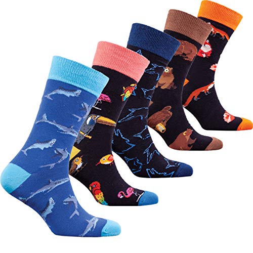 Socks n Socks-Men 5 pk Colorful Cotton Novelty Wild Animals Hunter Sock Gift Box