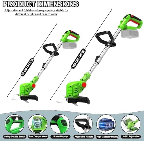 Desbrozadora a Batería 3 en 1, Desbrozadora Electrica con Disco Desbrozadora, Cortabordes Electrico Telescópico Ajustable, Ligero 1,5 kg con 2 Baterías 2,0Ah para Céspedes y Jardín