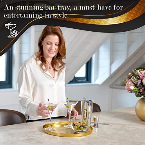 Walbrook Round Gold Tray, 13" Gold Serving Tray, Luxury Decorative