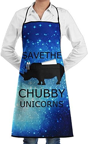 FHIOAPRONS Save The Chubby Unicorns Funny Rhino Unisex Durable Bib Apron Kitchen Apron With Pocket For Men Or Women