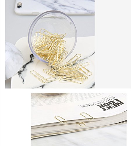 MultiBey Gold Paper Clips in Elegant Magnetic Marble White Clip Holder, 28mm, 100 Clips per Box - Thumbnail 3