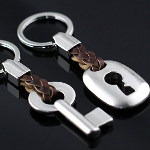 RUI Creative Fashion Leather Couple Keychain Key Chain Ring Keyring Key Fob Key & Lock 83513 (Silver)
