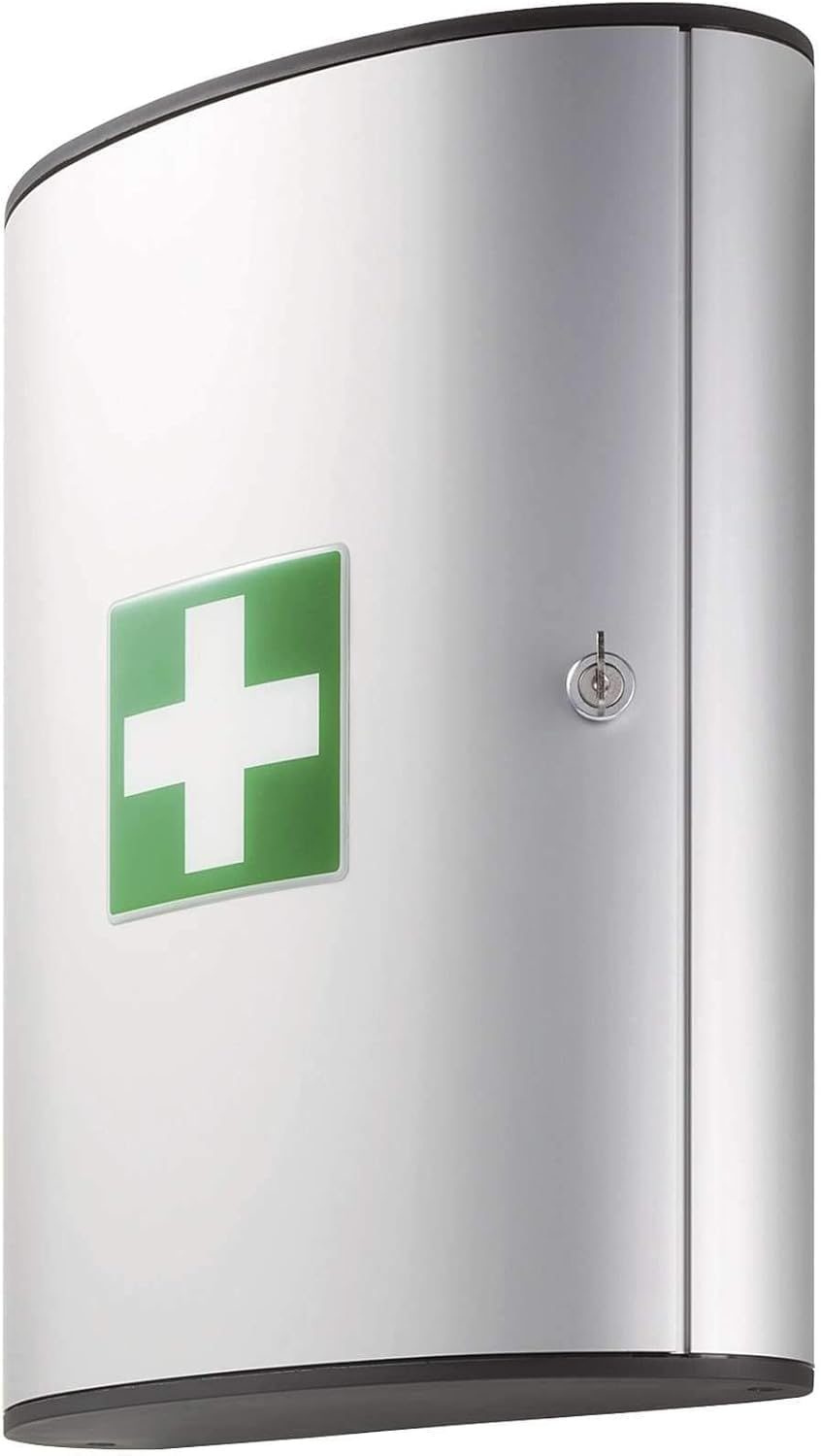 Durable First Aid Box Large | Includes First Aid Cross Sticker, Cylinder Lock, 2 Keys and Mounting Kit | Silver | Holds 72 First Aid Components | SUpplied Empty