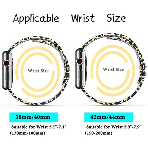 Floral Watch Bands 38mm 40mm Silicone Pattern Printed Sport Compatible with Apple Watch Band Fadeless Thin Replacement Strap for Iwatch Series SE 6/5/4/3/2/1 Pack of 6 Leopard/Peking Opera/Classic Flower/Black/Lotus/Flower/Paw