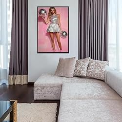 Vintage Funky Disco Ball Hot Girl Canvas Wall Art
