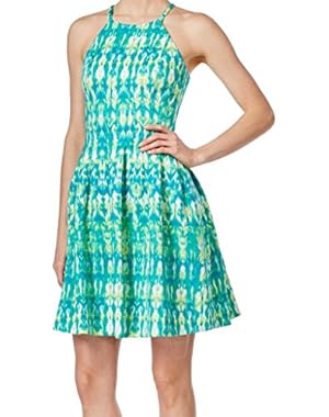 Calvin Klein Womens Printed Pleated Casual Dress Green 8