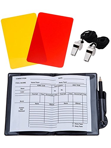 Giveet 2 Metal Whistle with Sports Referee Card Set, Red Yellow Card and Stainless Steel Metal Coach Whistle for Soccer