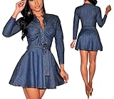 Momtuesdays2 Women's Long Sleeve A-line High-Low Denim Casual Dress Cowboy Jumpsuit