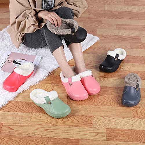 Classic Fur Lined Clog Waterproof Winter House Slippers for Women, Red
