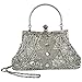 MG Collection Louise Seed Bead Sequined Leaf Clutch Purse Evening Bag, Silver, One Size