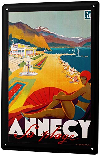 Tin Sign Metal Sign Aluminum Wall Art Poster Wanderlust City France Annecy for Garage Man Cave Beer Cafe Bar Pub Club Home Decor 8″ X 12″