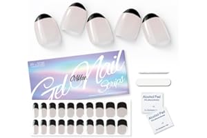 Oauee Semi Cured Gel Nail Strips | 20 Gel Nail Stickers | For Uv/Led Manicure Lamps | Salon Quality, Easy Application And Removal Black French Style