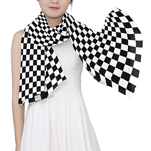WellLee Black & White Checkerboard Sheer Scarves Shawl Wrap Women Oblong Chiffon Scarf for Outdoor - Thumbnail 4
