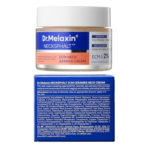 Dr.Melaxin Necksphalt Firming Cream with ECM-5 20,000ppm, Firming & Lifting Neck Cream for Wrinkles & Sagging Skin, Ceramide & Collagen for Elasticity & Radiant Glow, 1.76 fl.oz