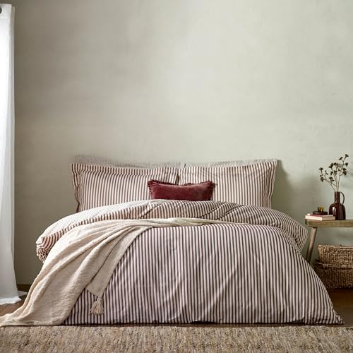 Yard Hebden 100% Cotton Stripe Duvet Cover Set (Beetroot, King)