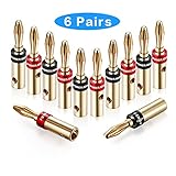 POWERADD 6 Pairs Fast-Lock Banana Plugs, Corrosion Resistant 24K Gold Plated Connectors (Closed Screw Type) for Musical Audio Speaker Wire, Wall Plate, Audio/Video Receiver
