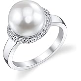The Pearl Source 10-11mm Genuine White Freshwater Cultured Pearl & Cubic Zirconia Sparkling Ring for Women