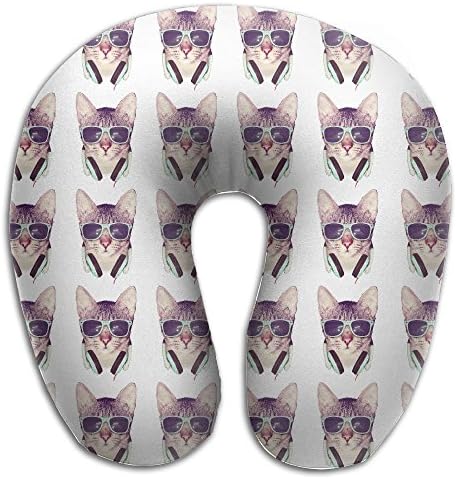 Cool Rock Dj Cat With Sunglasses Travel Pillow U Shaped Pillow Memory Foam Washable Cover For Travel,Home,Neck Pain,Airplane,Car,Bus Or Camping