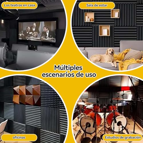 60 pcs Paneles Acústicos Autoadhesivo,30x30x2.5cm Paneles de Espuma Acustica,Esponja Acustica con Respaldo Adhesivo,Alta Densidad Aislante de Sonido,para Estudio,Teatro en Casa y Cuarto de Grabación
