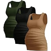SweatyRocks Women's 3 Pack Maternity Clothes Ruched Sleeveless Pregnancy Basic Tank Top