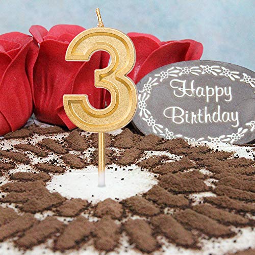 URAQT Birthday Candles Numbers, Gold Glitter Birthday Numeral Candles for Birthdays, Weddings, Reunions, Theme Party, Number 3