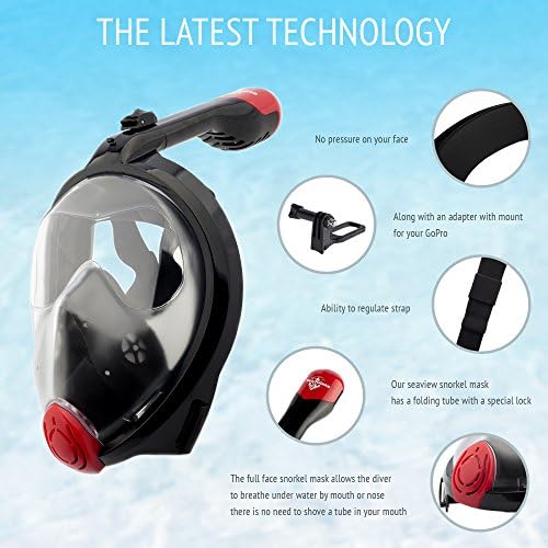 Full Face Snorkel Mask - Snorkel Set - NEW m. 2017 - Scuba Mask - Best Diving Mask with GoPro Adapter - Seaview 180 Panoramic Snorkel Mask - Anti Fog Snorkeling Mask - Swim Mask for Women Men Youth