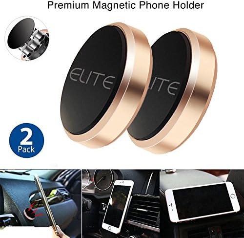2 Pack Magnetic Phone Holder for Car, Home, Office, Cell Phone Mount, Cell Phone Holder, iPhone, Samsung, All Phone Compatible, Stainless Metal (Gold, Magnetic Phone Holder)