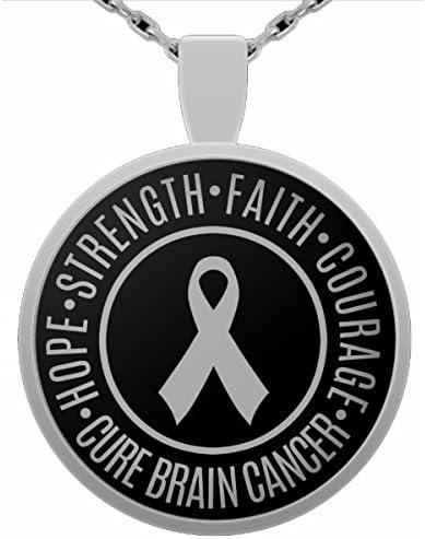 Brain Cancer Awareness Necklaces – Gray Ribbon Round Pendant Necklace Support for Men / Women