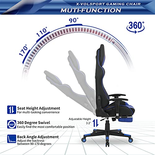 XVOLSPORT Massage Gaming Chair with Footrest Reclining High Back