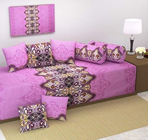 The Decor Hub Heavy Fabric Floral Design Diwan Bedsheet Set Of 8 Pieces For Living Room