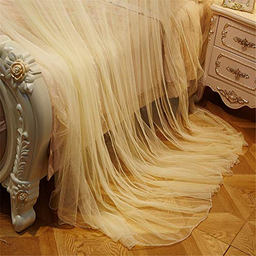 Mosquito net Luxury Princess Pastoral Lace Bed Canopy Net Crib, Round Hoop Princess Girl Pastoral Lace Bed Canopy Mosquito Net Fit Crib Twin Full Queen Extra large Bed 53in large diameter ,Beige - Thumbnail 4