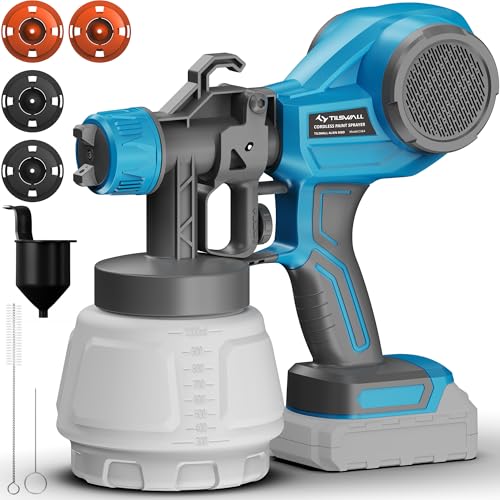 Tilswall HVLP Cordless Paint Gun, 1000ml Tank, Flow 550 ML/Min, 4 Nozzles and 3 Patterns, Compatible with 18V Battery (without Battery)