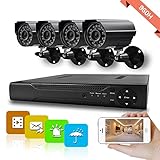 Hi-Tech 960H DVR Home Security System (1) 4 Channel DVR Recorder with (4) 700 TVL Waterproof Surveillance Cameras for House/Apartment/Office
