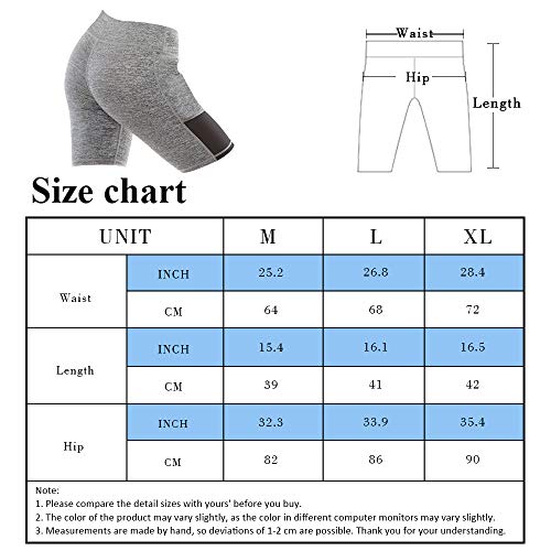 YASEN ART Women\'s Compression Workout Shorts with Side Pockets Tummy Control High Waist Yoga Shorts Athletic Running Shorts Grey