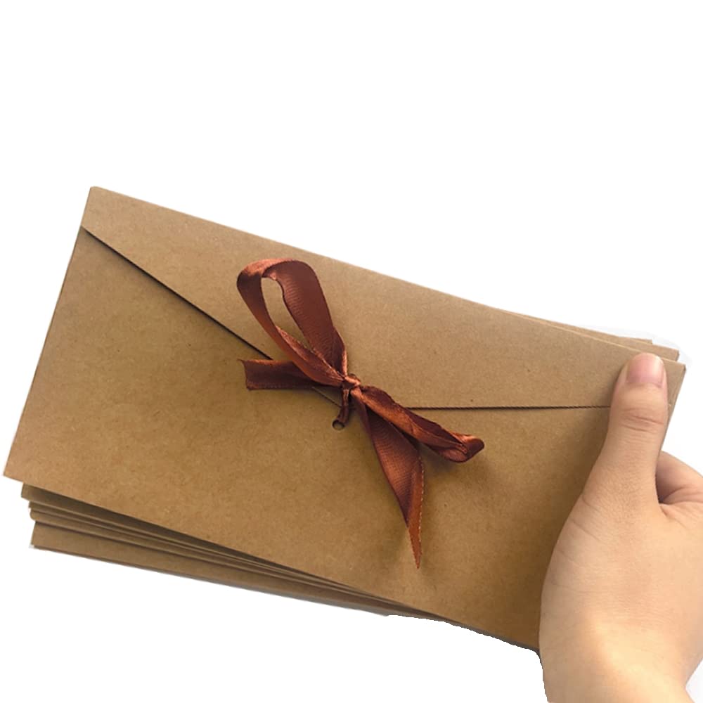 10 Pack Retro Kraft Envelopes Buckle Envelope with Ribbon Gift Card Premium Envelopes for Handmade Invitations Letters Wedding Birthday or Festival Cards Envelopes