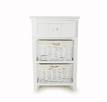 Brand New Shabby Chic Tall Bedside Unit Table With Wicker Storage