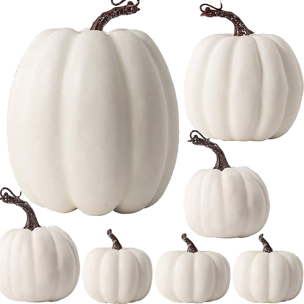 OTMVicor 7Pcs Artificial Pumpkins,Autumn Decoration,White Pumpkin for Thanksgiving Fall Harvest Halloween Christmas — image 1