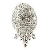 Faberge Style Egg Proposal Wedding Jewelry Ring Holder Box Rhodium Silver Plated made with Swarovski Element Crystal