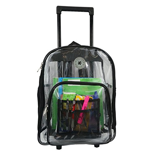 Rolling Clear Backpack Heavy Duty See Through Daypack School Bookbag with Wheels