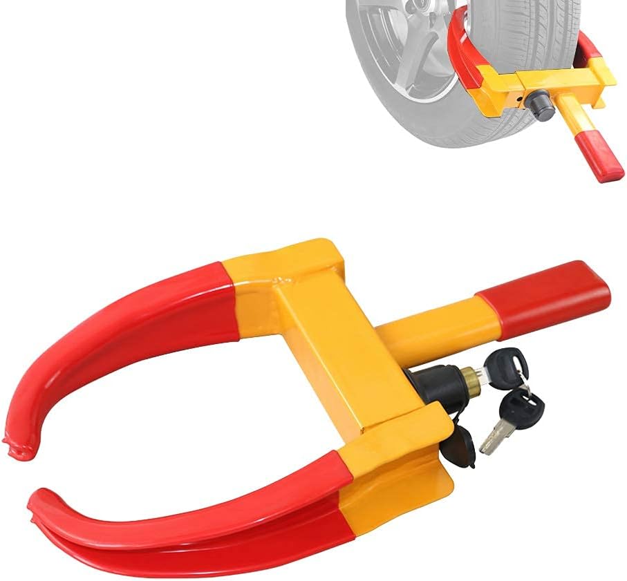 Wheel Clamp Lock Universal Security Tire Lock Anti Theft Lock Fit Most Vehicles, Max 10" Tire Width And 7.5" Reach, For Trailers Suv Boats Atv'S Motorcycles Golf Cart Great Deterrent Bright Yellow/Red: Home Improvement