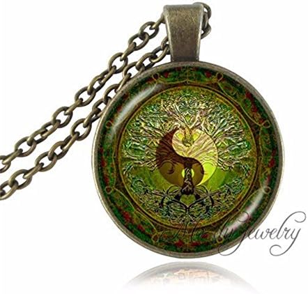 Yin Yang Necklace Tree of Life Jewelry Glass Cabochon Pendants Antique Bronze Chain Ying Yang Choker Neckless Women Jewellery