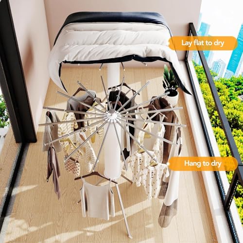 Ctoby Clothes Drying Rack,Drying Rack Clothing,Laundry Drying Rack,Floor Standing,16 Aluminium Poles,Collapsible,Retractable,Foldable,Folding Laundry Rack